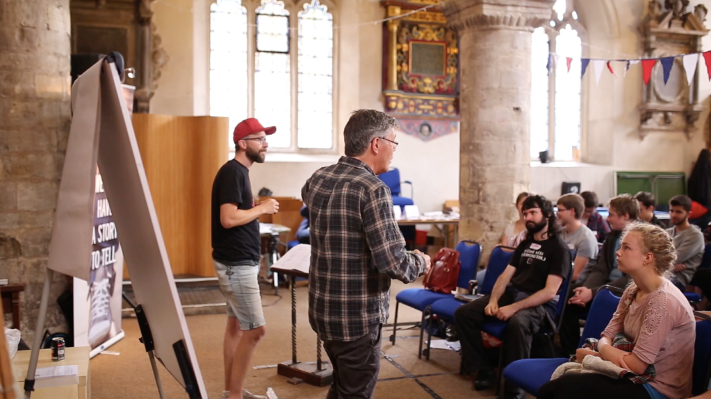 Two men teach Living & Telling course in church