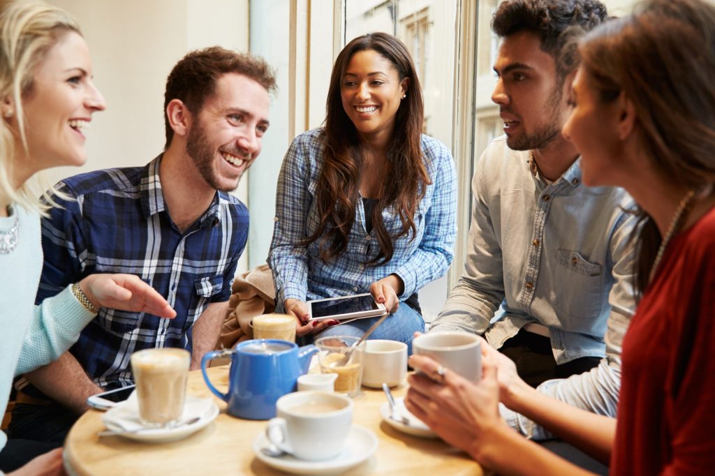 Group of friends in a cafe